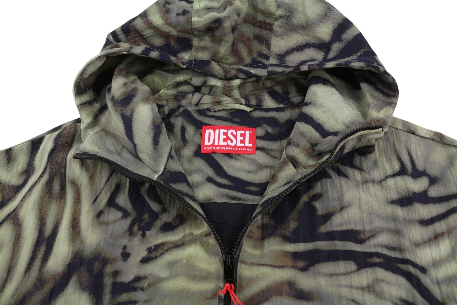Diesel J-Leopold-Zebra Herrenjacke, grüner Kapuzen-Windjacke, leicht, RRP275