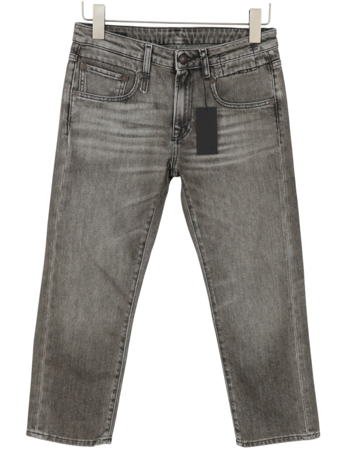 R13 Boy Straight Women Jeans 26 Abbey Black Whiskers Faded Distress Cropped Ps26