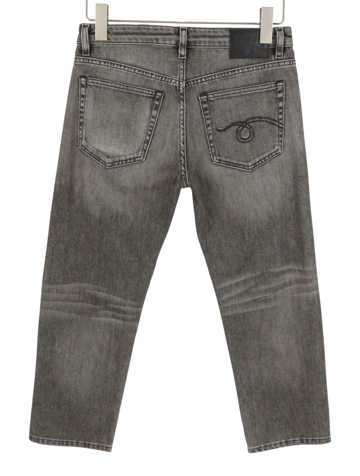 R13 Boy Straight Women Jeans 26 Abbey Black Whiskers Faded Distress Cropped Ps26