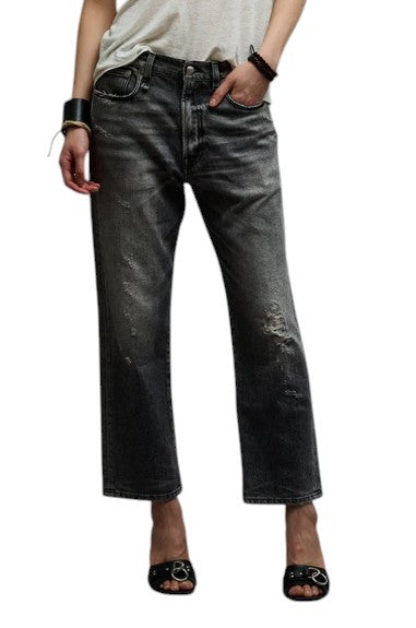 R13 Boyfriend дамски дънки 27 Vintage Grey Faded Distress Cropped Ps26 Rrp595