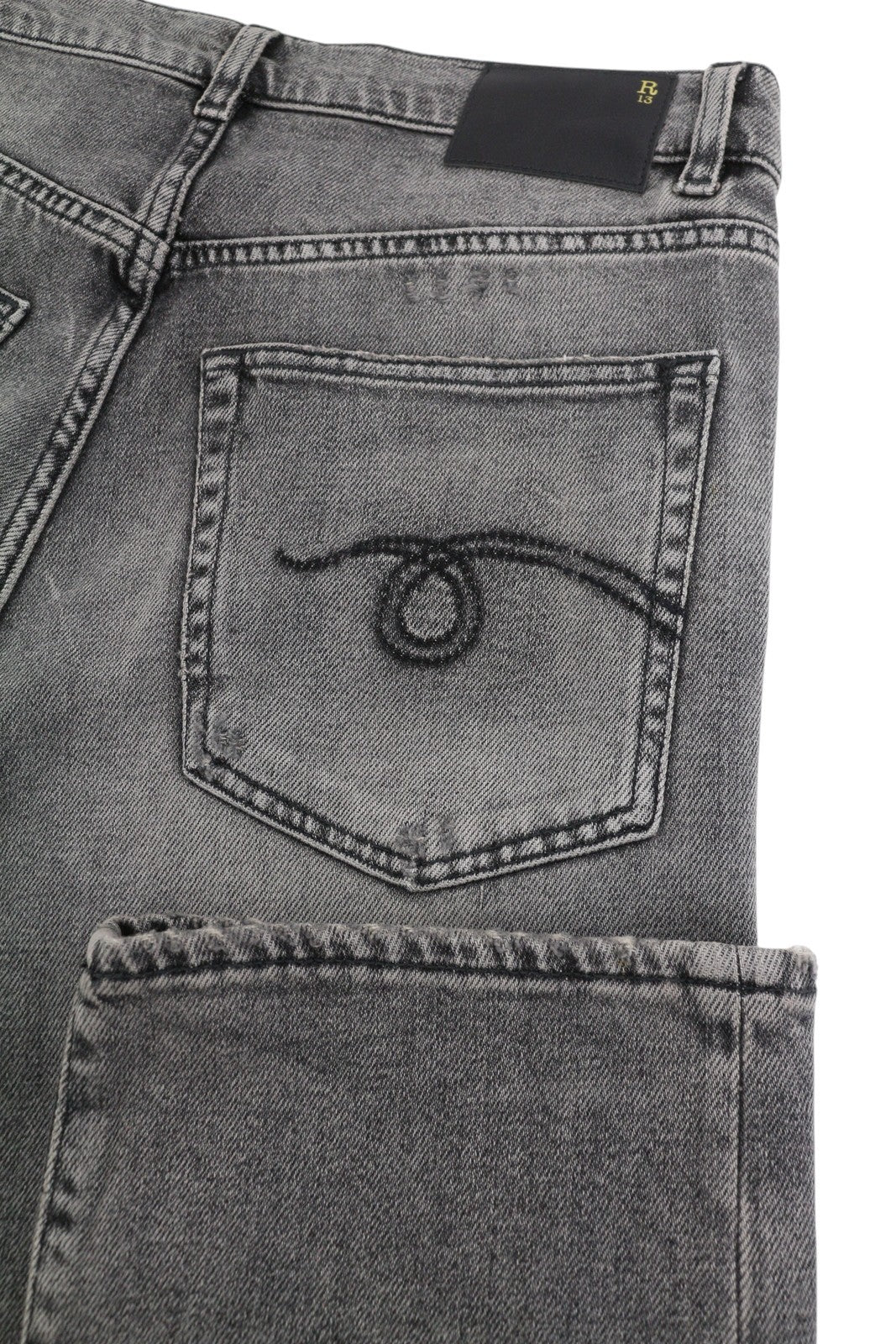 R13 Boyfriend дамски дънки 27 Vintage Grey Faded Distress Cropped Ps26 Rrp595