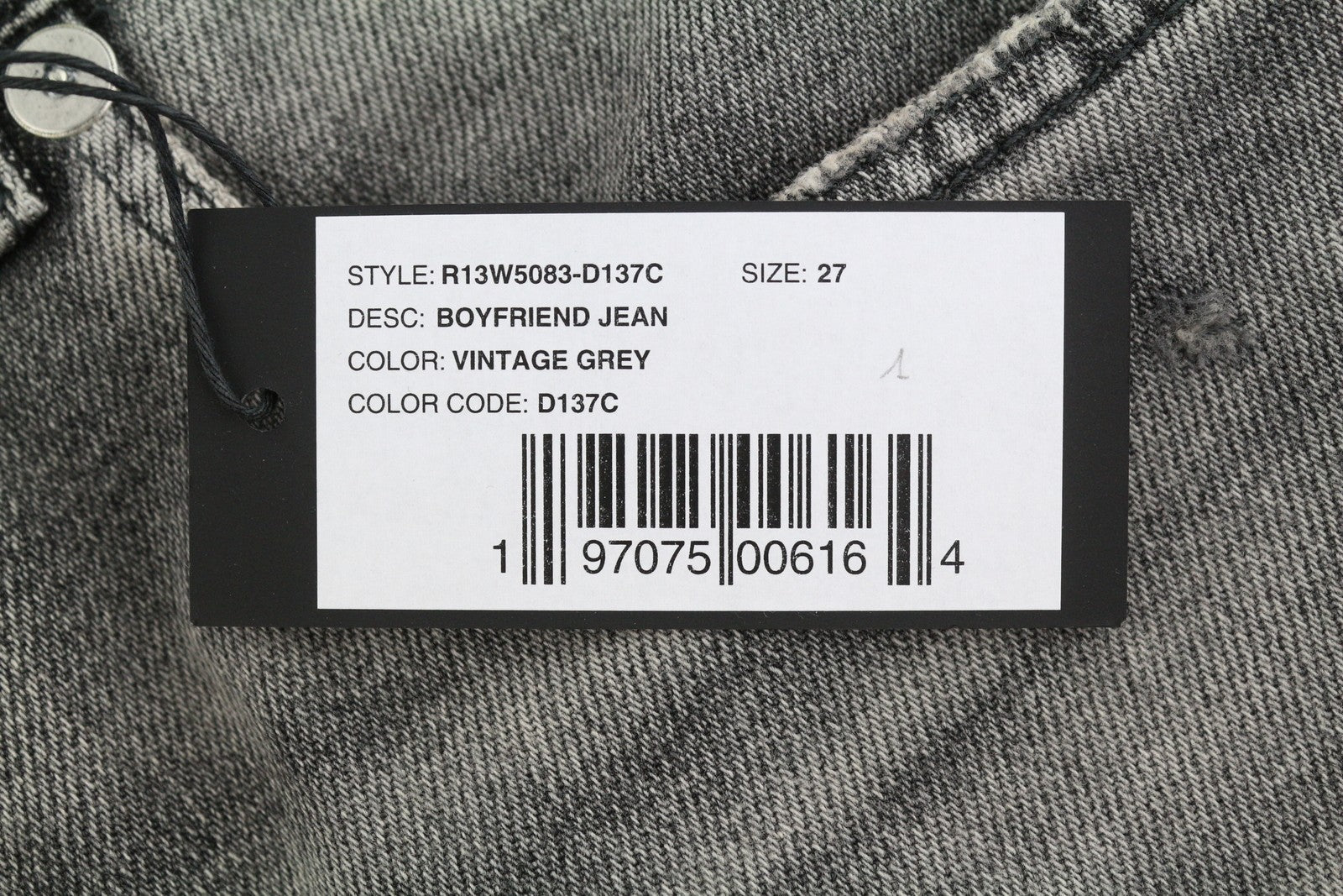 R13 Boyfriend дамски дънки 27 Vintage Grey Faded Distress Cropped Ps26 Rrp595