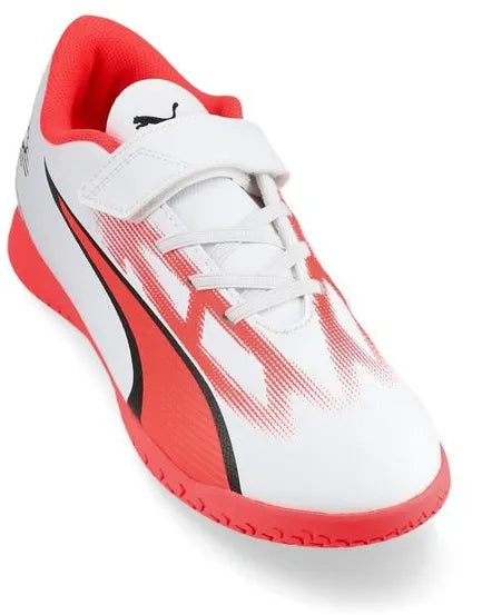 Dziecięce buty halowe Puma Jr Ultra Play It V Biało-czarno-ognisty Orchid White