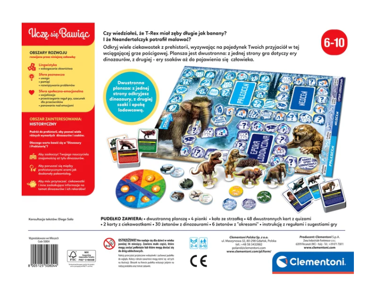 Board Game Quiz Dinosaurs & Prehistory Ice Age Edition Polish Language Clementoni 50804