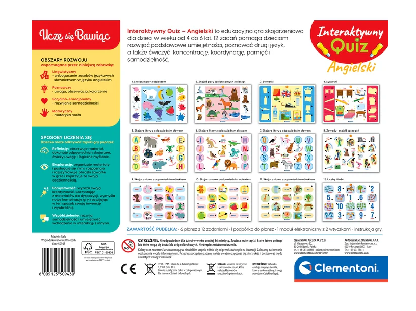 Educational Game Interactive Quiz English Language Polish Language Clementoni 50943