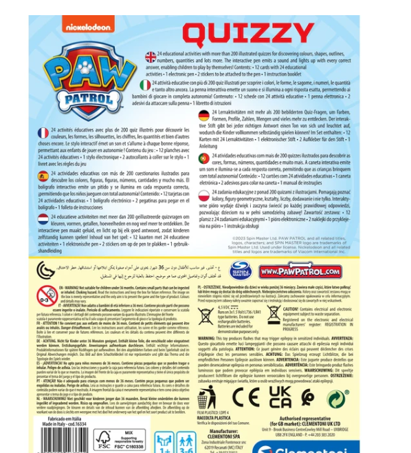 Quiz interativo Paw Patrol Nickelodeon Clementoni 16334