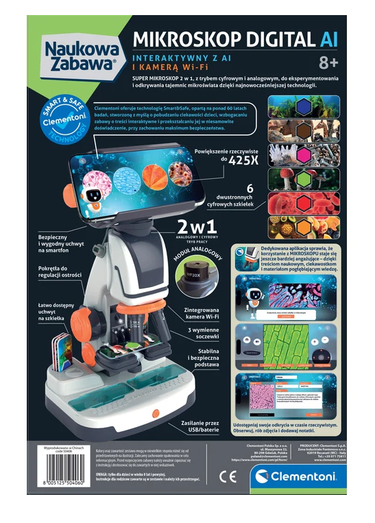 Microscope numérique interactif scientifique et amusant avec caméra Ai et Wi-Fi Clementoni 50406
