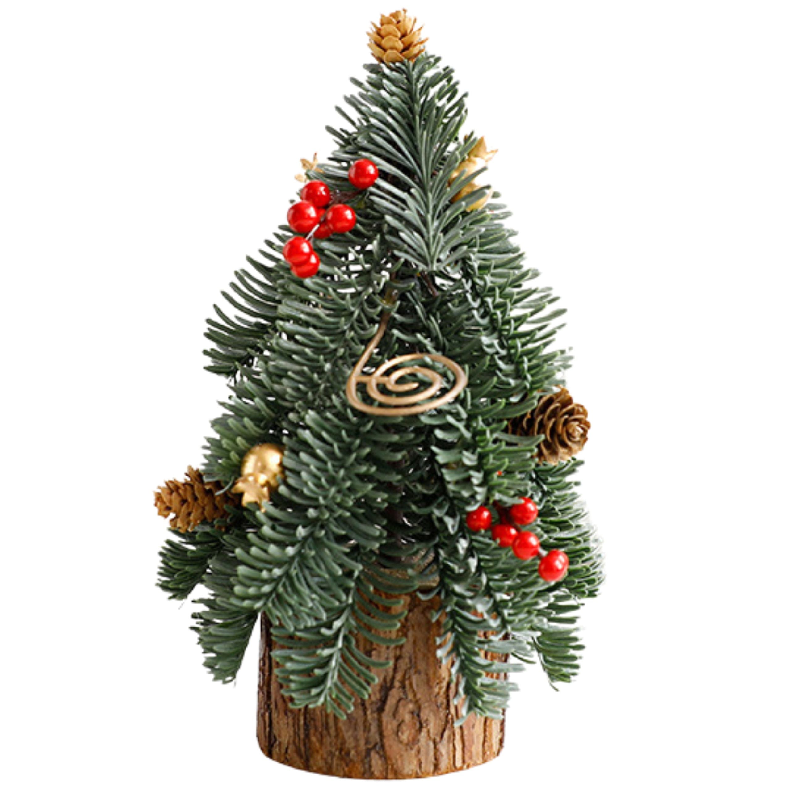 Decorative Christmas Tree On A Trunk Red Rowan Cones 26 X 12 Cm