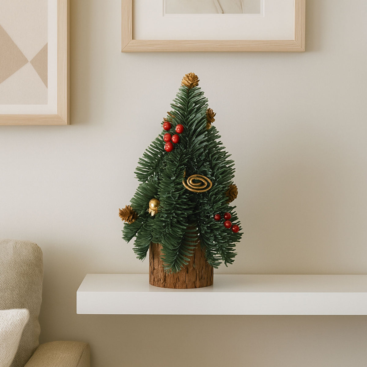Decorative Christmas Tree On A Trunk Red Rowan Cones 26 X 12 Cm