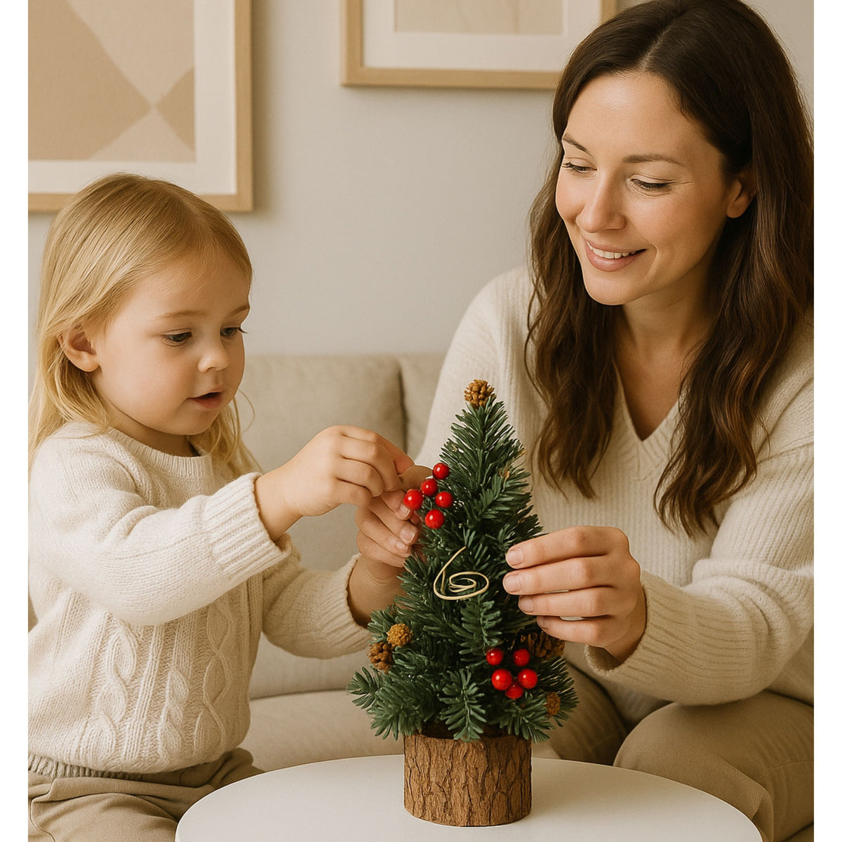 Decorative Christmas Tree On A Trunk Red Rowan Cones 38 X 15 Cm