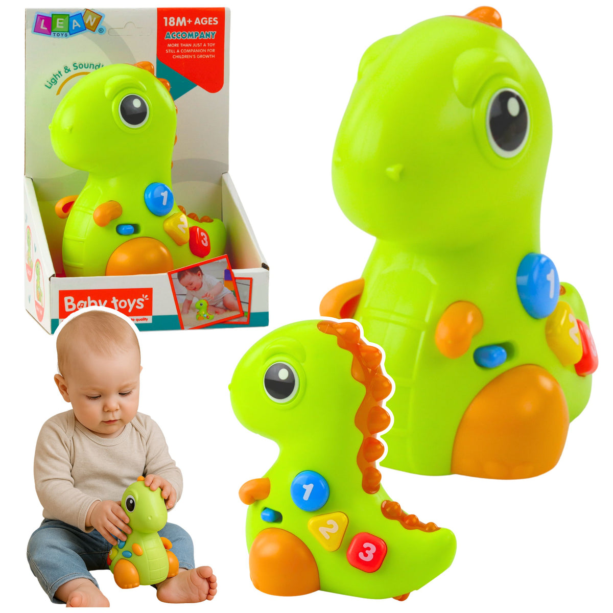 Interactive Toy For Toddlers Dinosaur On Wheels Lights And Sounds