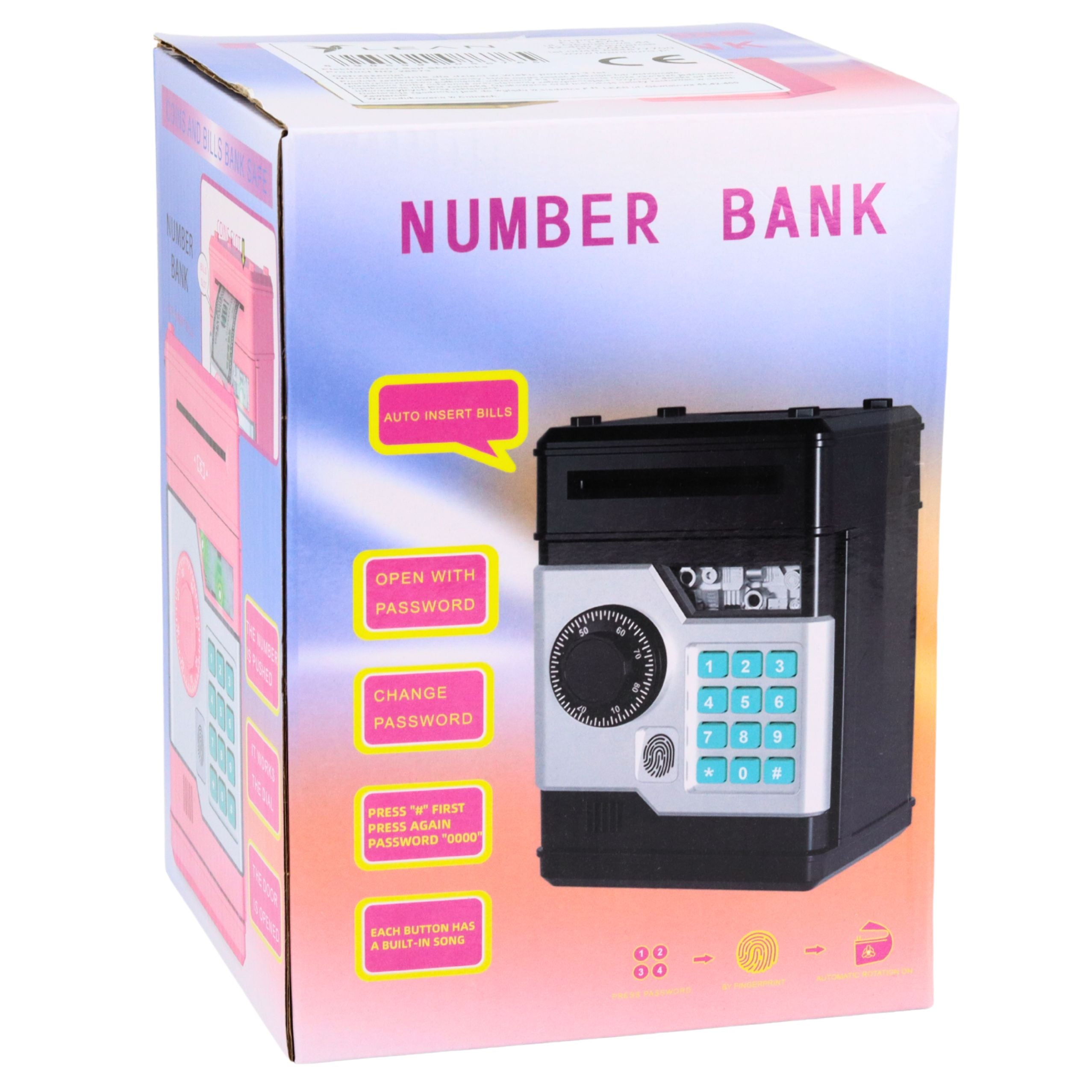 Atm Electronic Safe Piggy Bank Lights Sounds Pin Code Gold