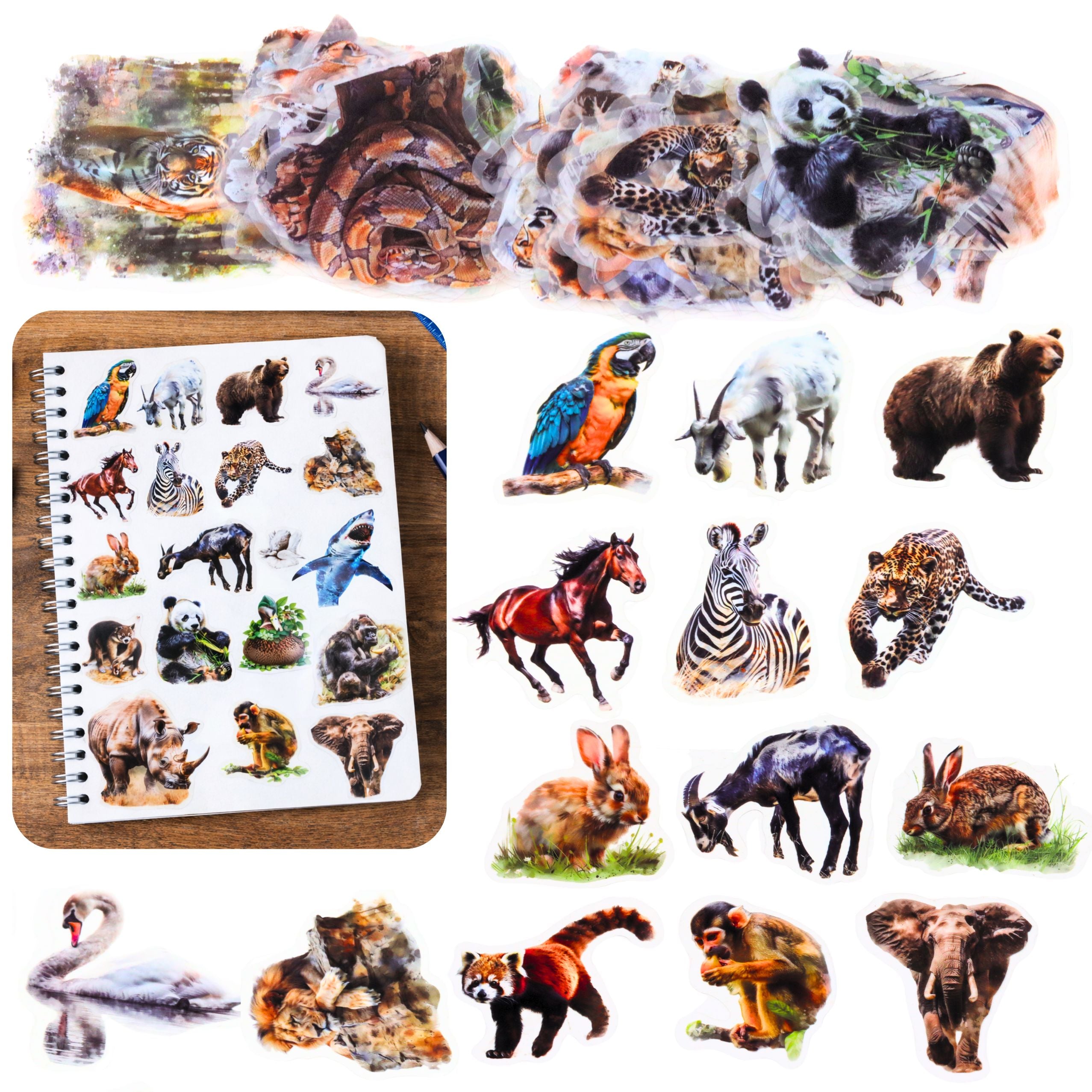 Set Of Slippery Transparent Wild Animal Stickers 50 Pcs.