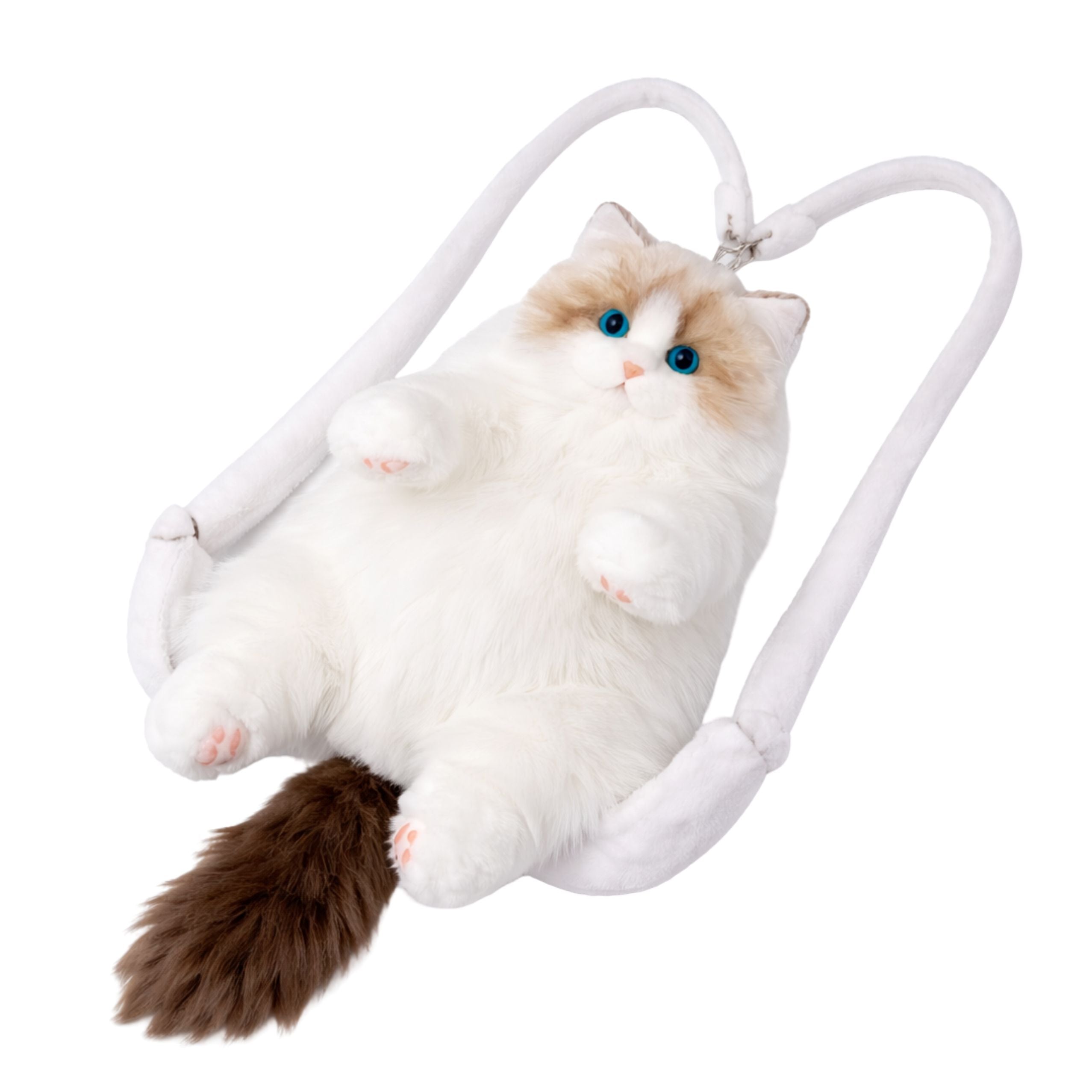 Mochila Gato de Pelúcia Mascote Alças Ajustáveis Patas de Silicone Branco 50cm