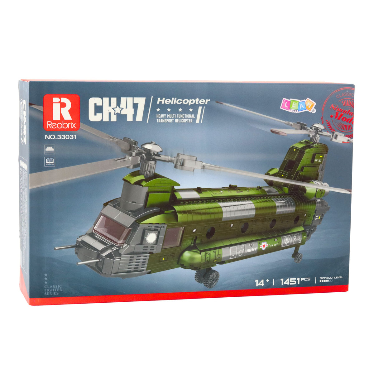Brící Tógála Socraigh Héileacaptar Míleata Ch-47 Chinook 1451 ríomhaire.