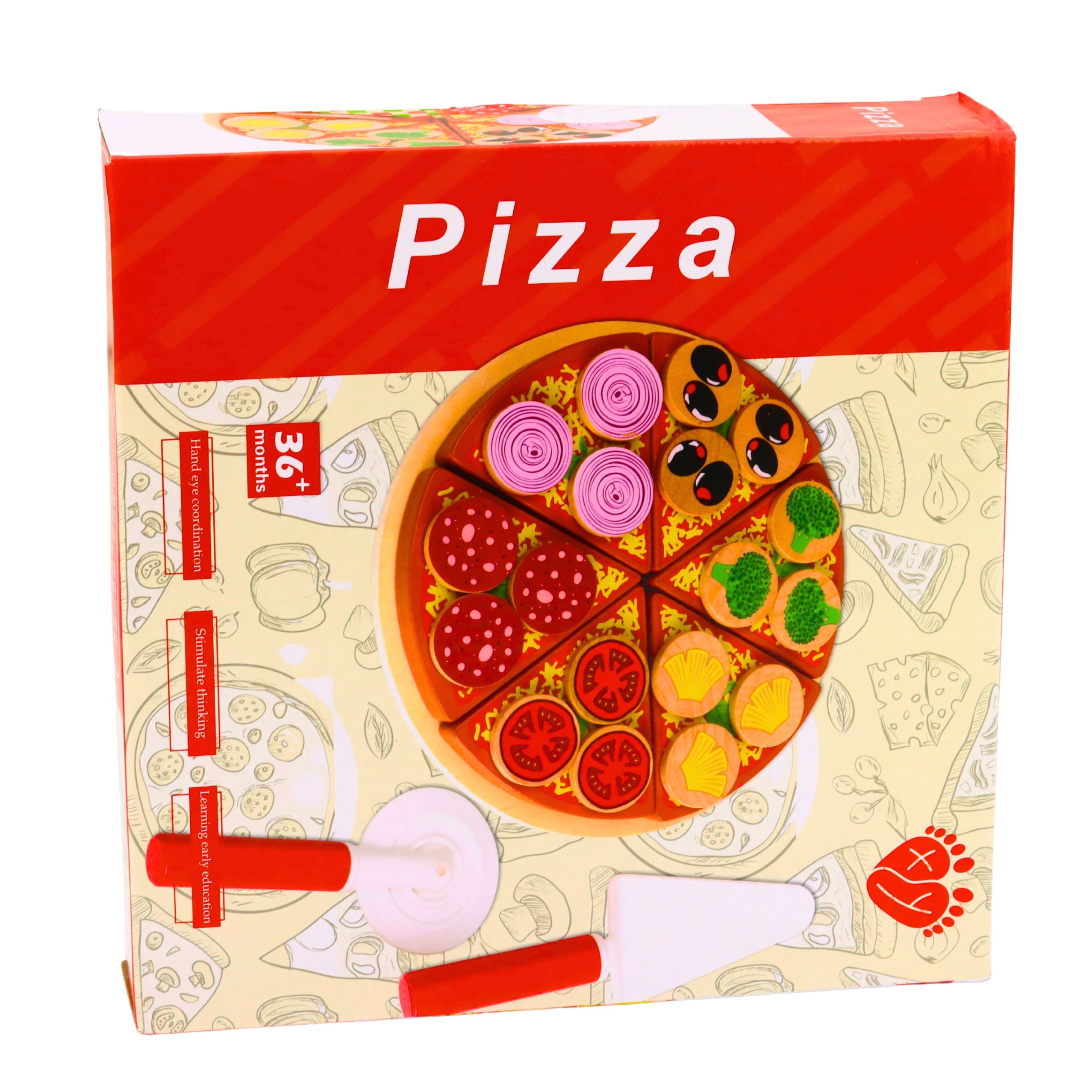 Wooden Pizza Cutting Set With Velcro Wheel And Cutting Board