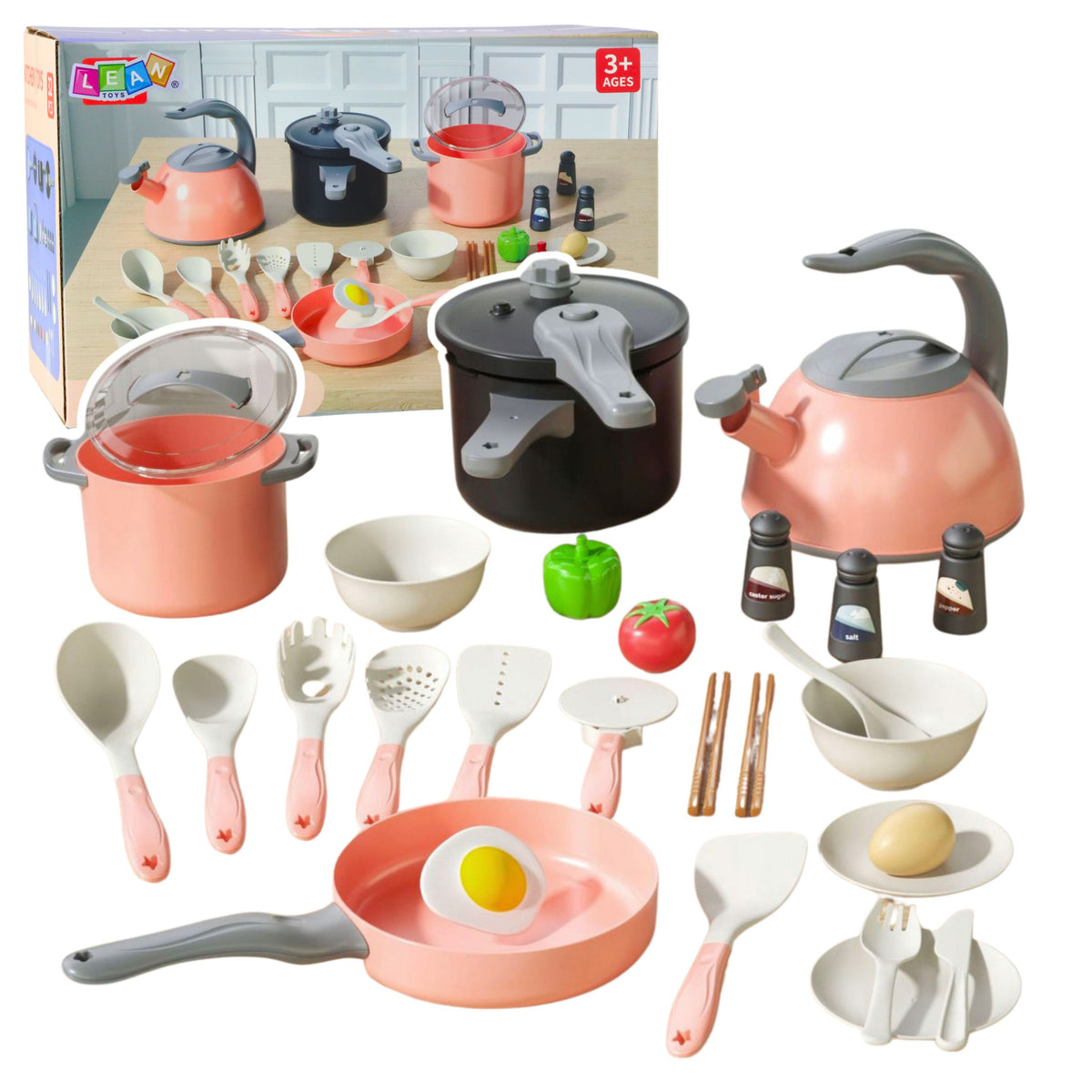 Set Bucatarie Oale Accesorii Gatit Alimente Roz 32 Buc.