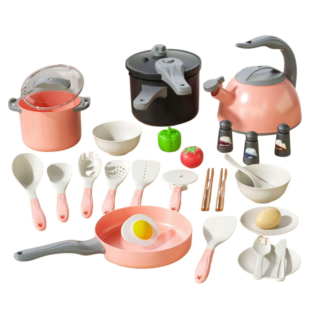 Set Bucatarie Oale Accesorii Gatit Alimente Roz 32 Buc.