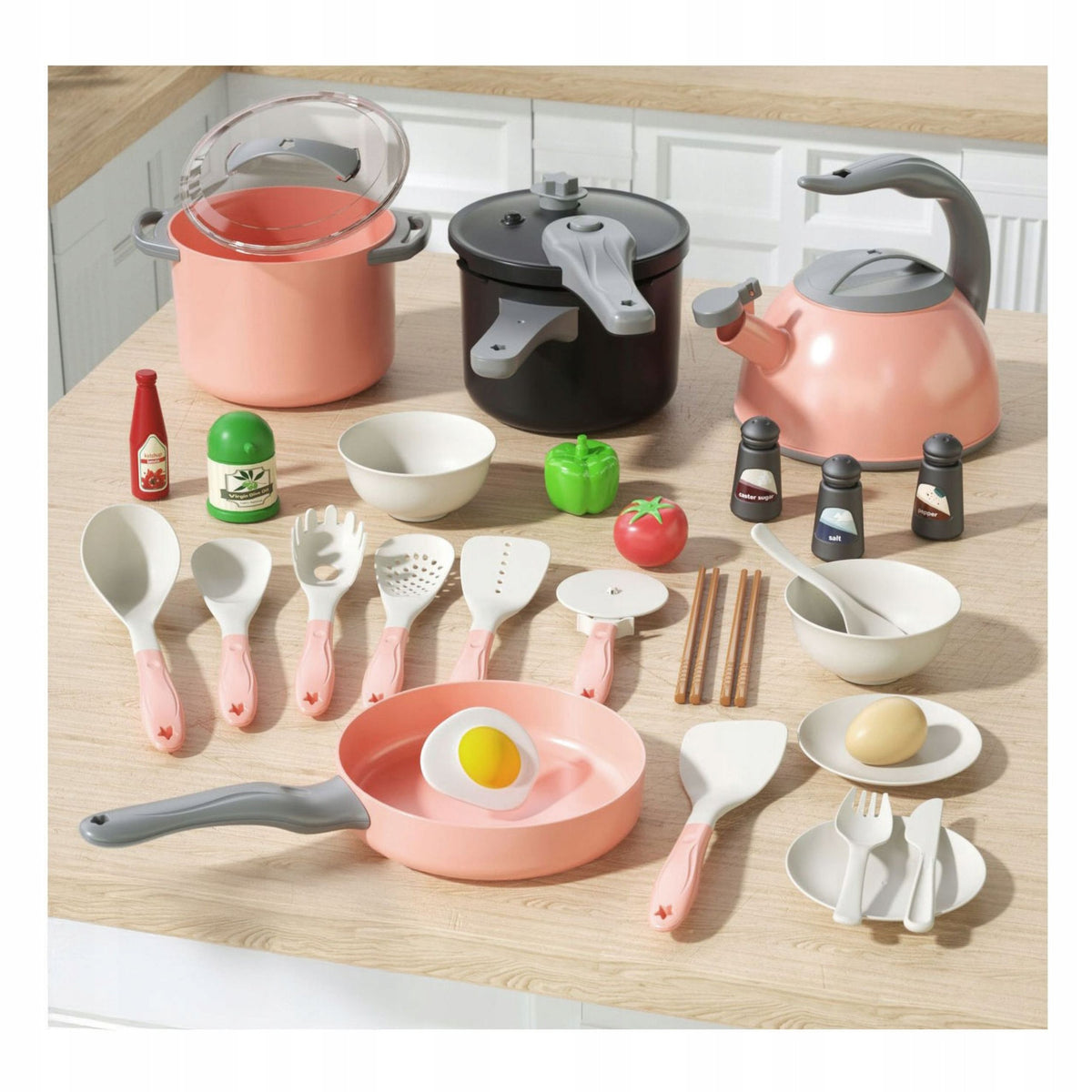 Set Bucatarie Oale Accesorii Gatit Alimente Roz 32 Buc.