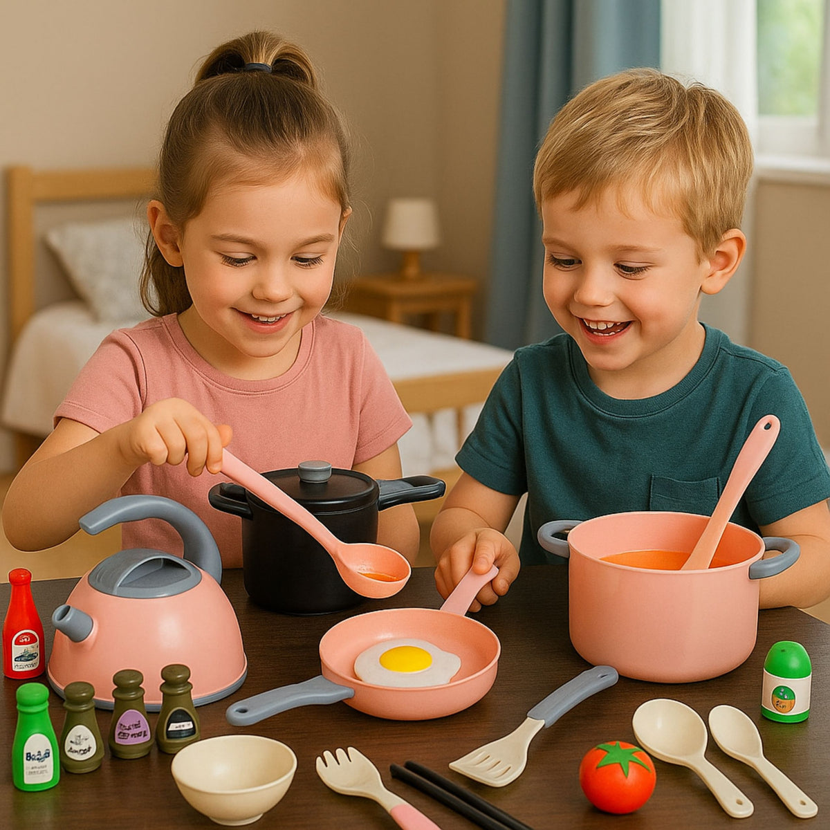 Set Bucatarie Oale Accesorii Gatit Alimente Roz 32 Buc.