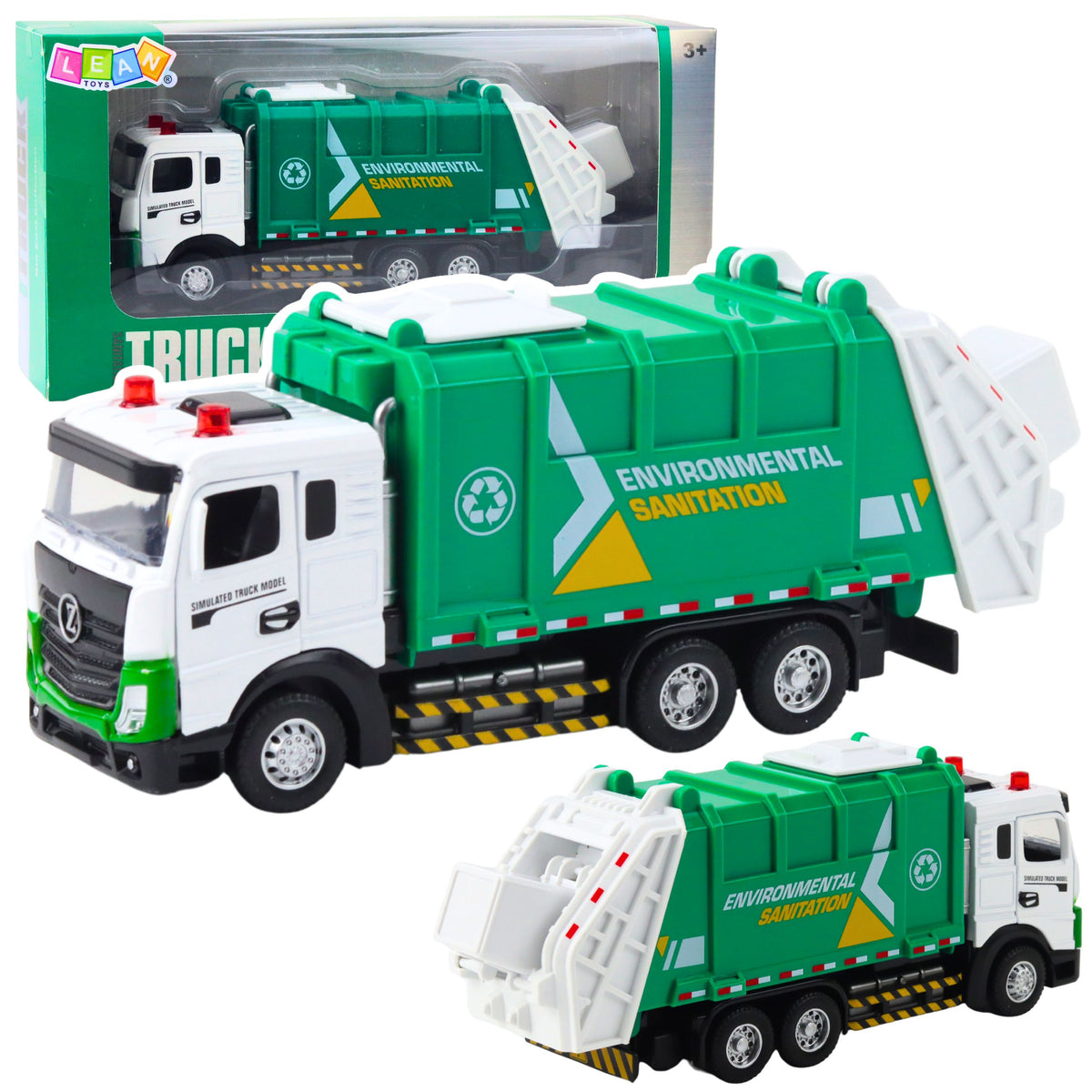 Les lumières de la poubelle de cabine en métal pour enfants de camion à ordures sonnent vert
