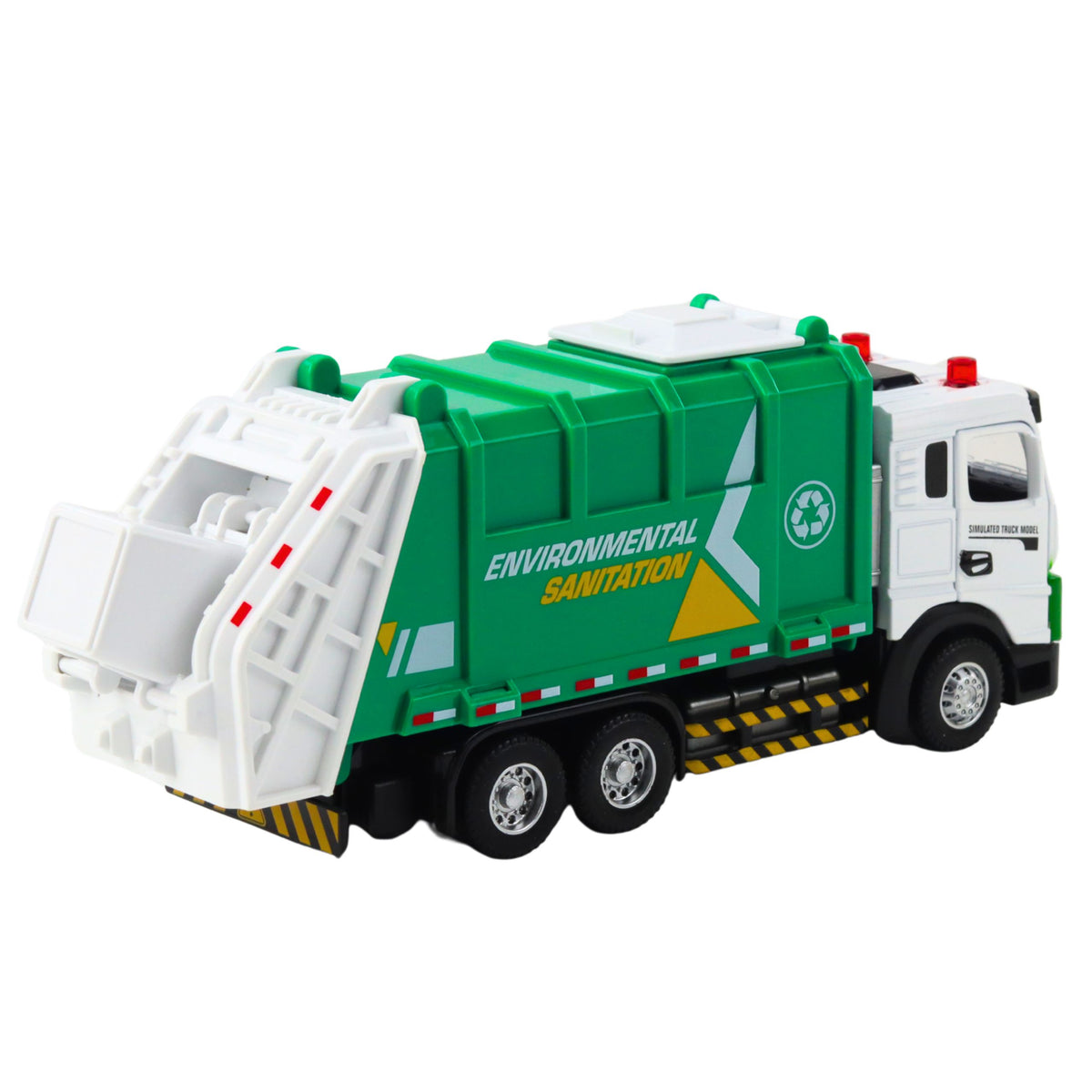 Les lumières de la poubelle de cabine en métal pour enfants de camion à ordures sonnent vert