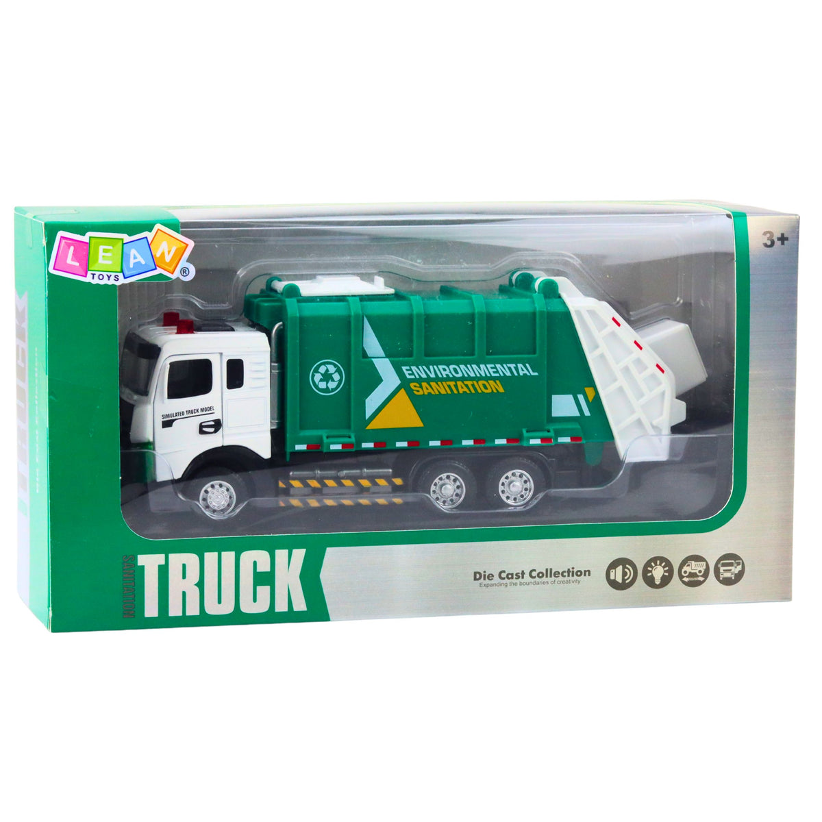 Les lumières de la poubelle de cabine en métal pour enfants de camion à ordures sonnent vert