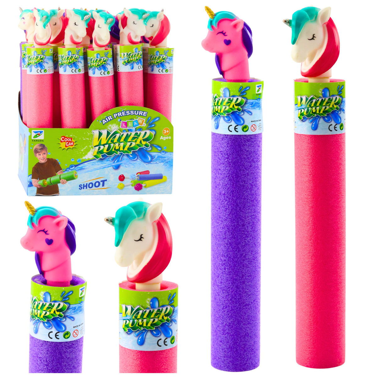 Foam Weapon Pump Water Stick Unicorn Pink Purple 35 Cm