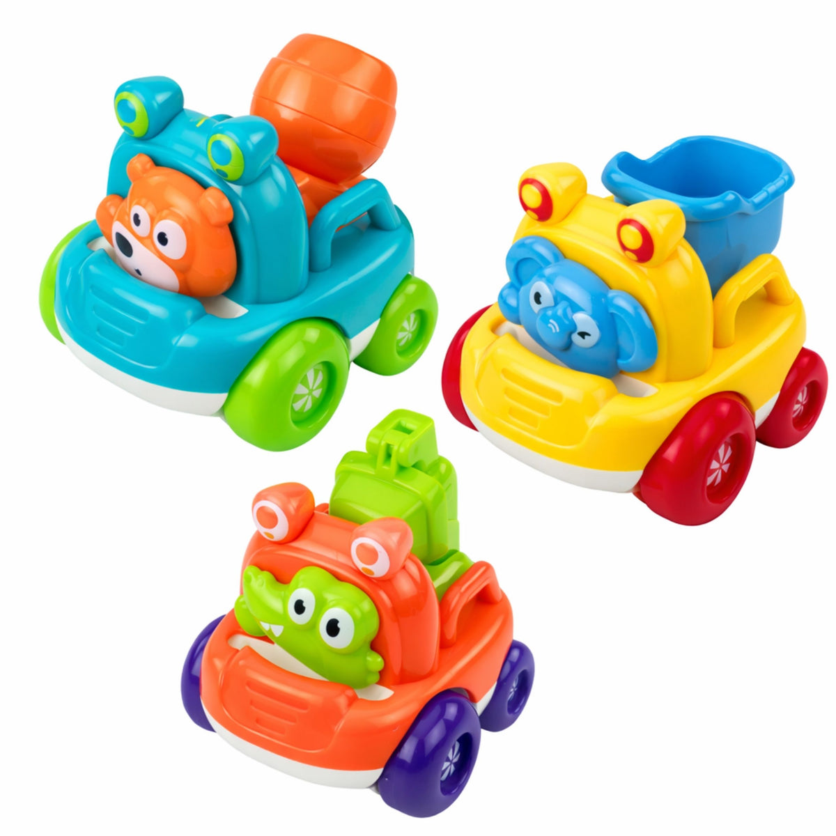 Ensemble de véhicules de construction avec des animaux pour les tout-petits colorés 3 pièces.