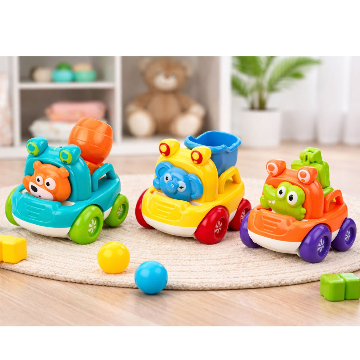 Ensemble de véhicules de construction avec des animaux pour les tout-petits colorés 3 pièces.