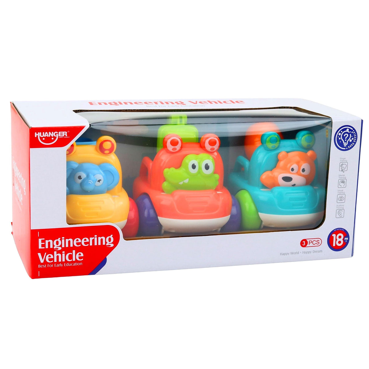 Ensemble de véhicules de construction avec des animaux pour les tout-petits colorés 3 pièces.