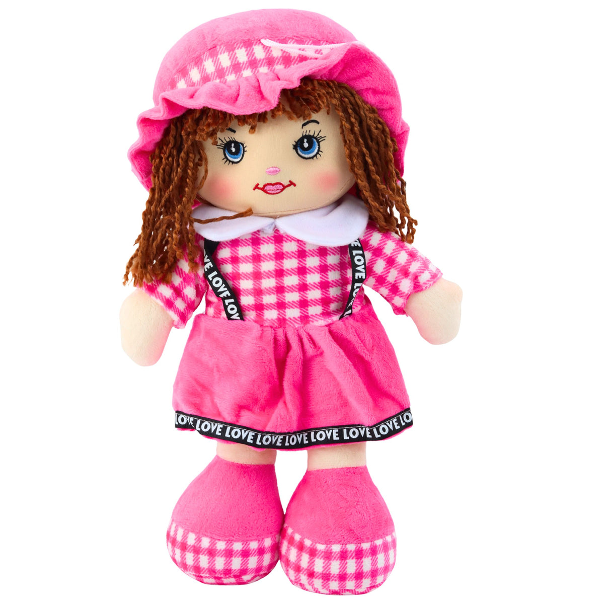 Rag Doll Cuddly Toy Checkered Dress Pink 35 Cm
