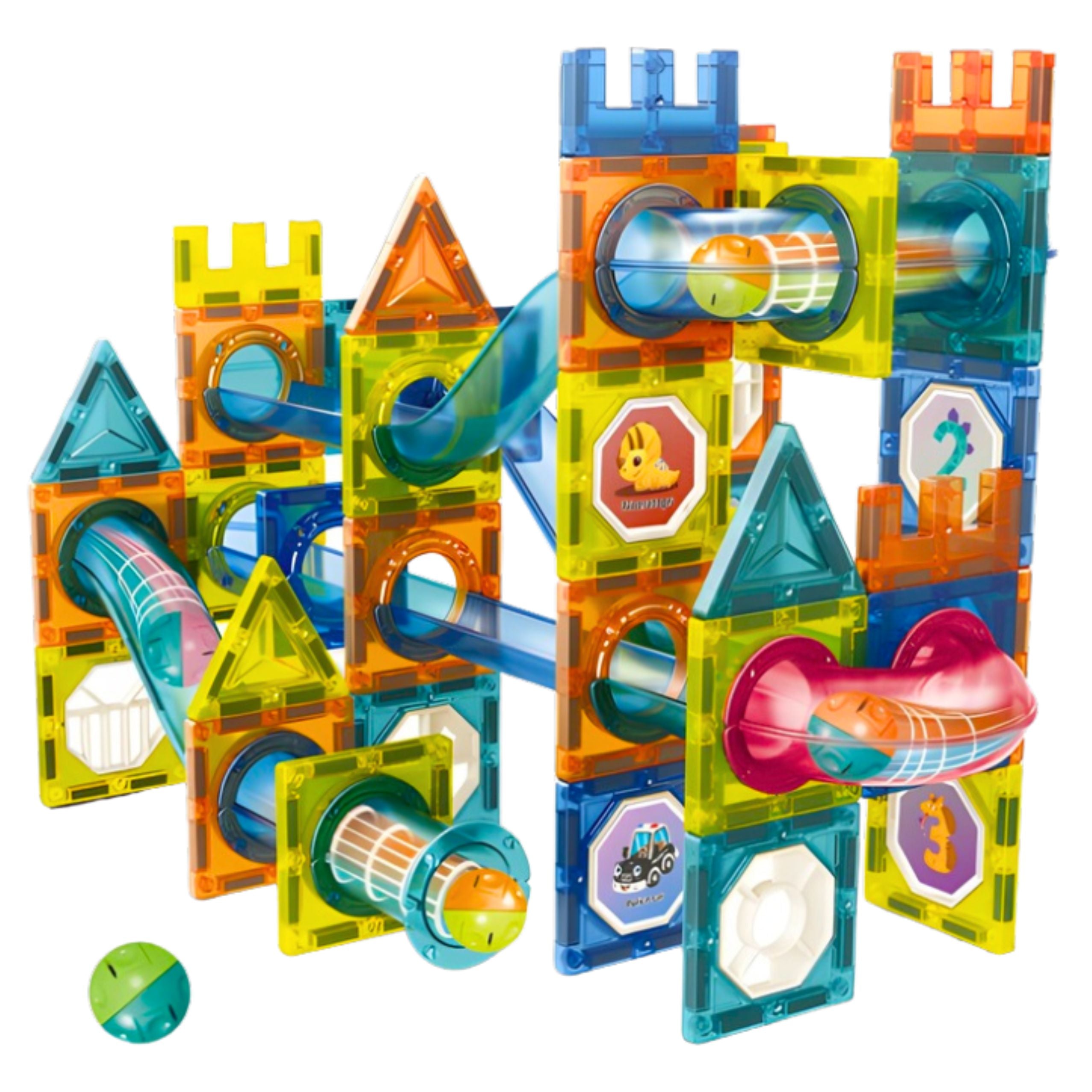 Set Of Magnetic Construction Blocks Ball Track Colorful 98 Pcs.