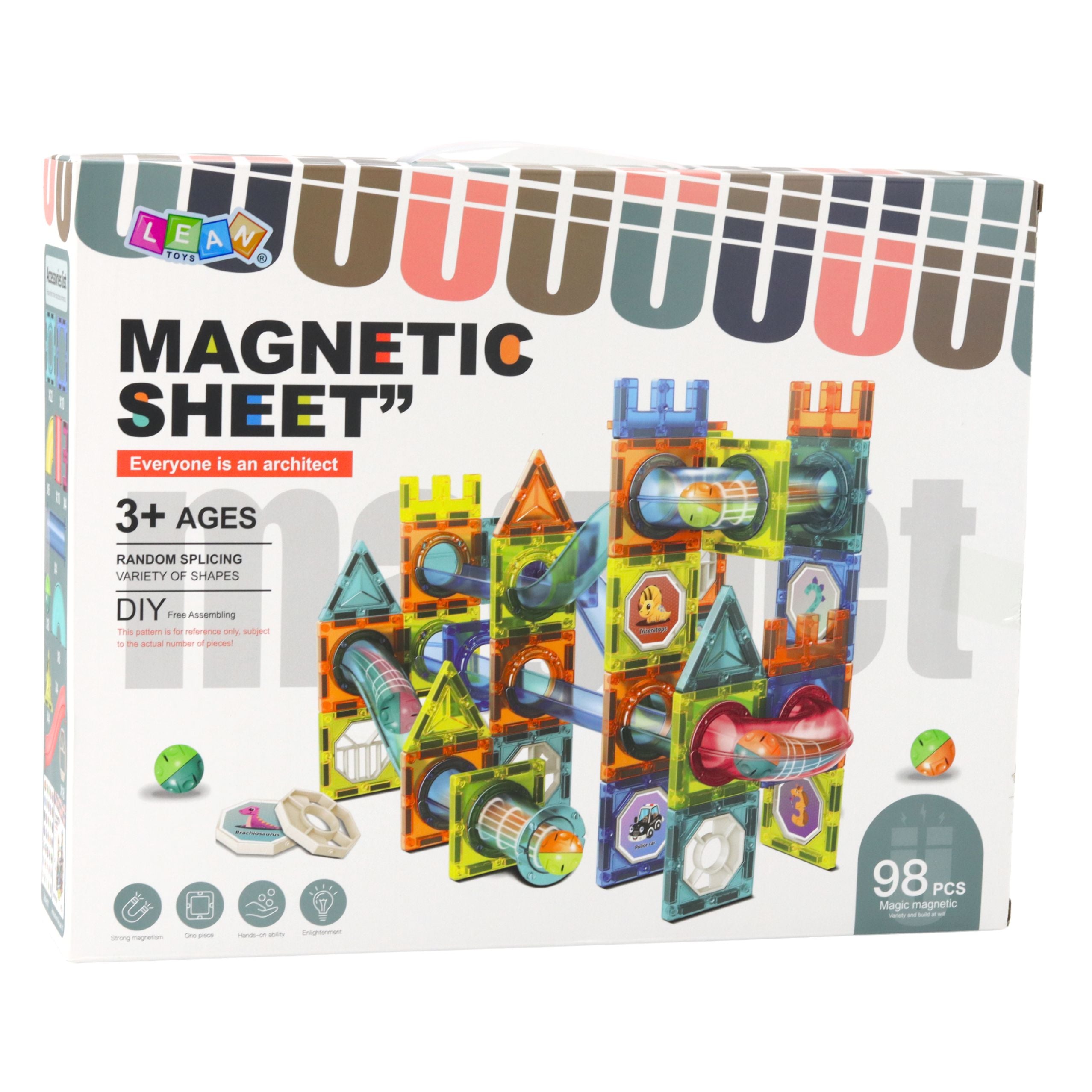 Set Of Magnetic Construction Blocks Ball Track Colorful 98 Pcs.