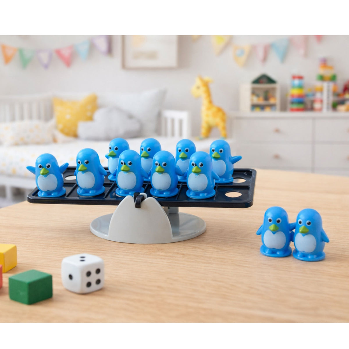 Blue Penguin Balancing Educational Skill Game For Children