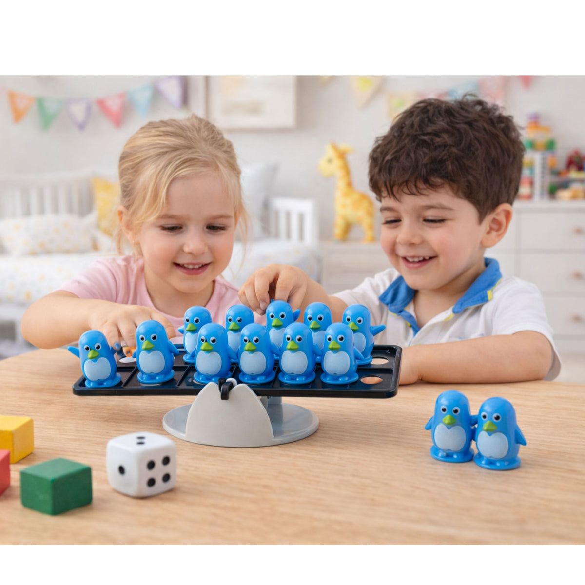 Blue Penguin Balancing Educational Skill Game For Children