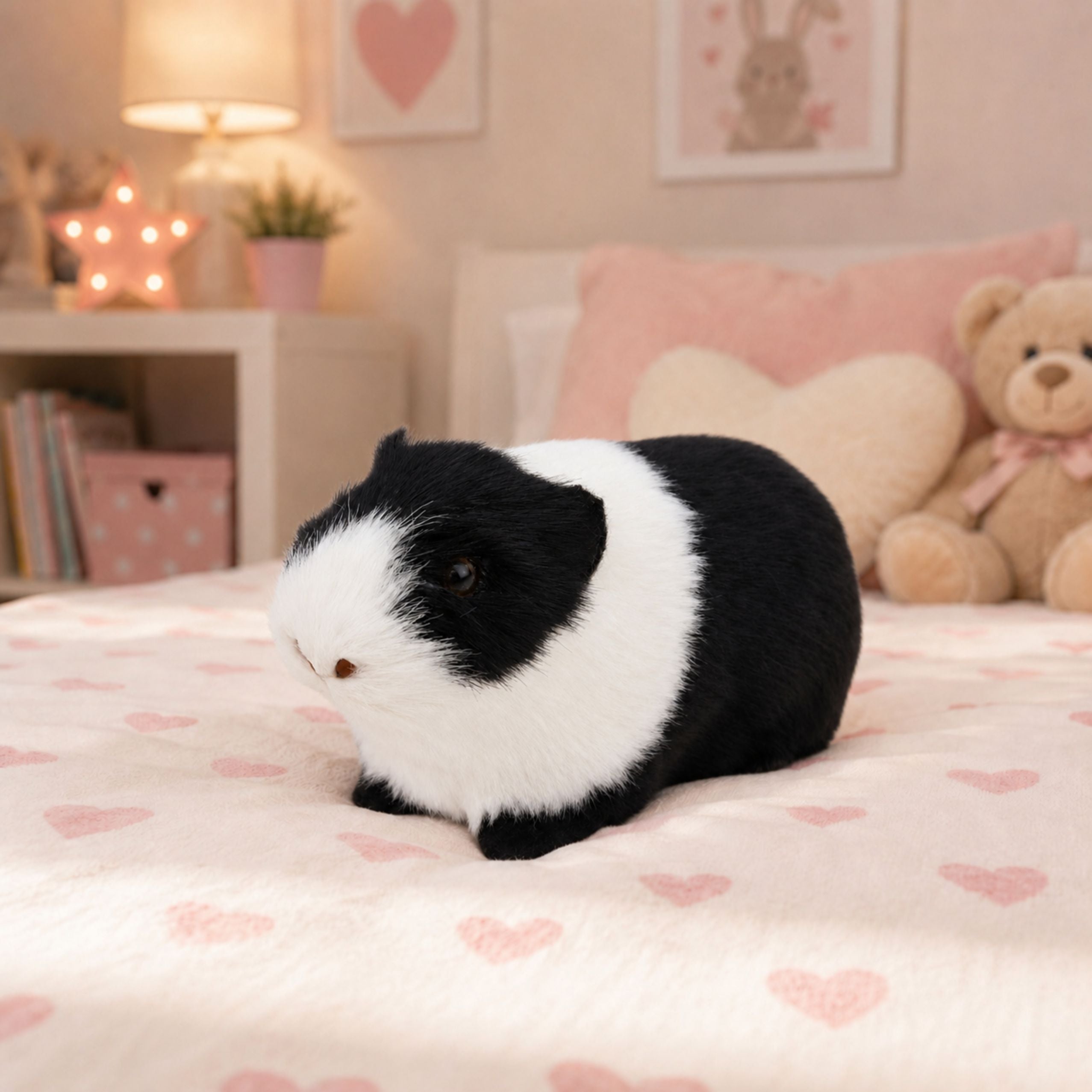 Guinea Pig Realistic Soft Fur Animal Black And White 12 Cm