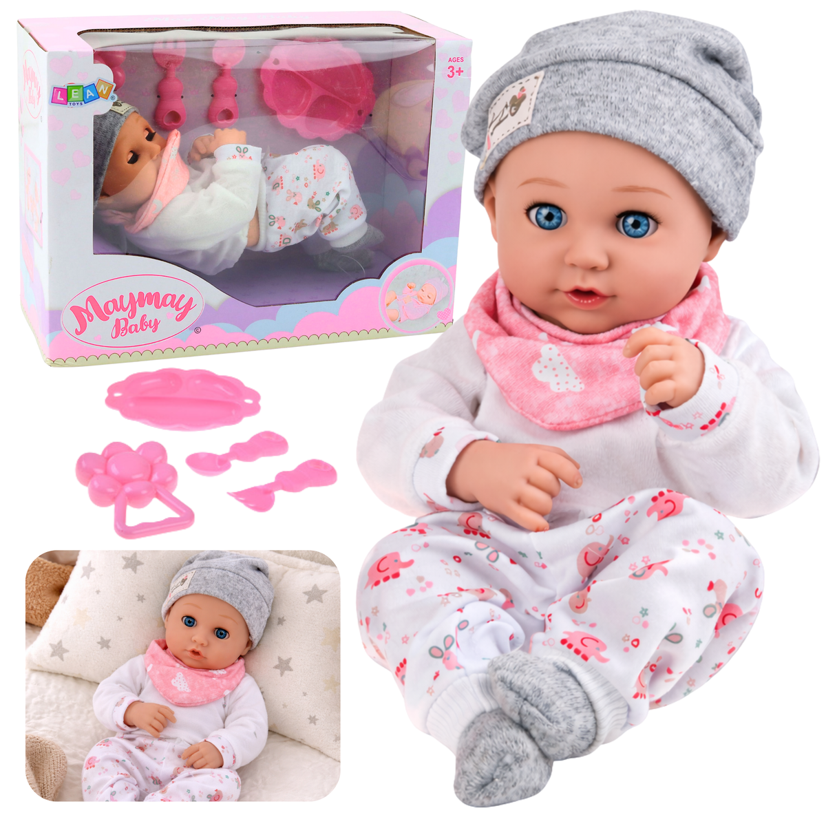 Baby Doll With Feeding Accessories Bib Hat 28 Cm