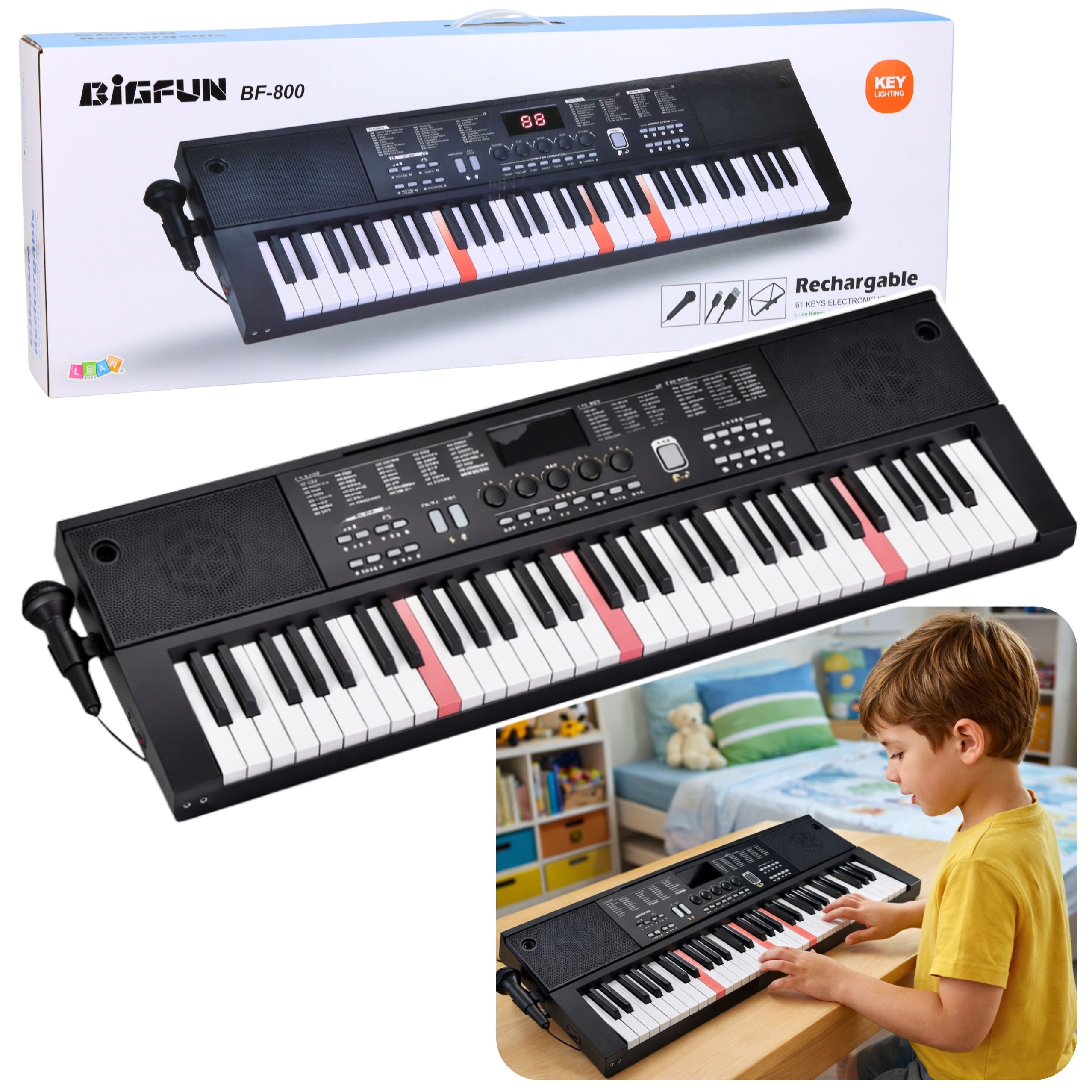 Keyboard Electric Piano With Microphone 200 Sounds 61 Keys 78cm