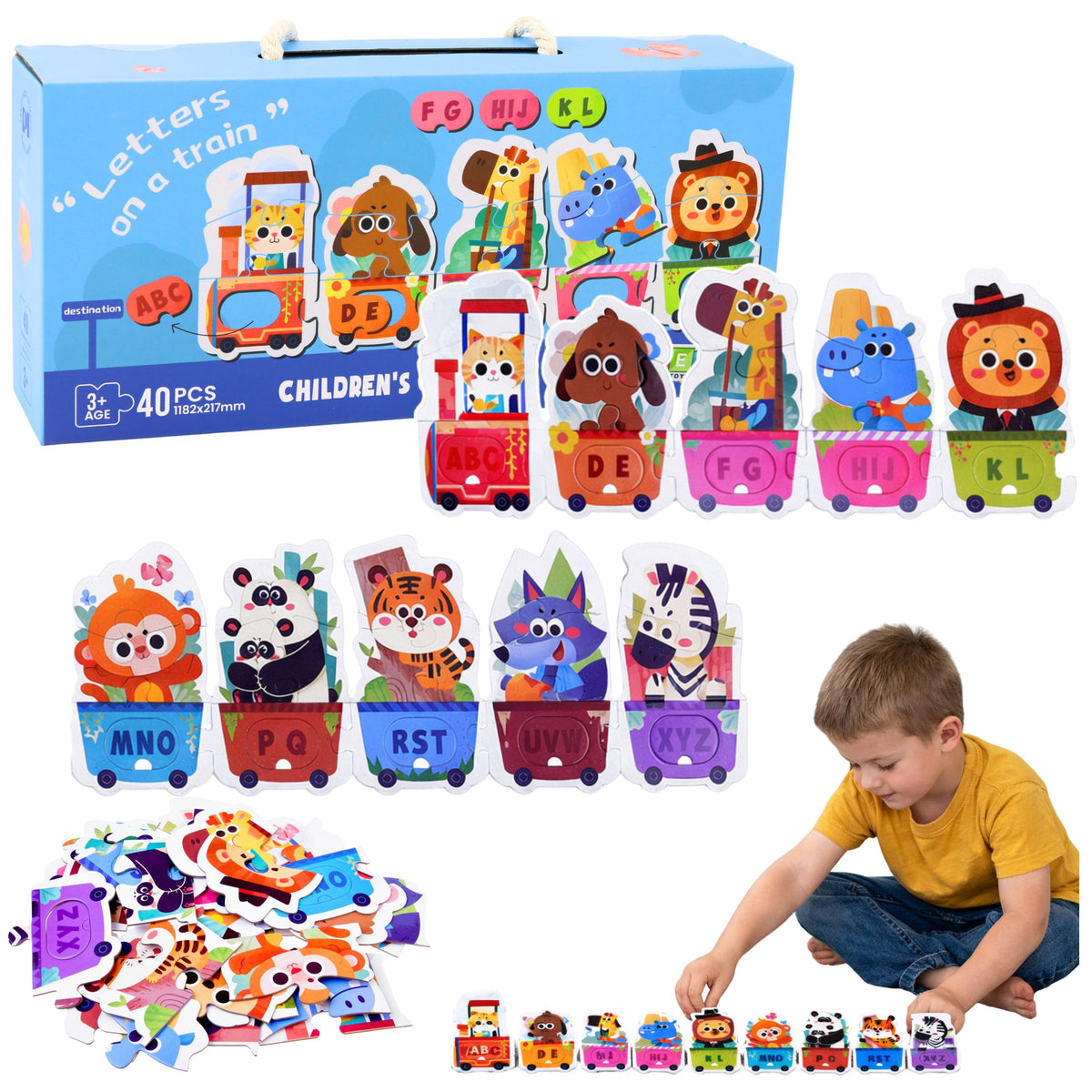 Lernpuzzle für Kleinkinder, Alphabet-Zug mit Tieren, 40 Teile.