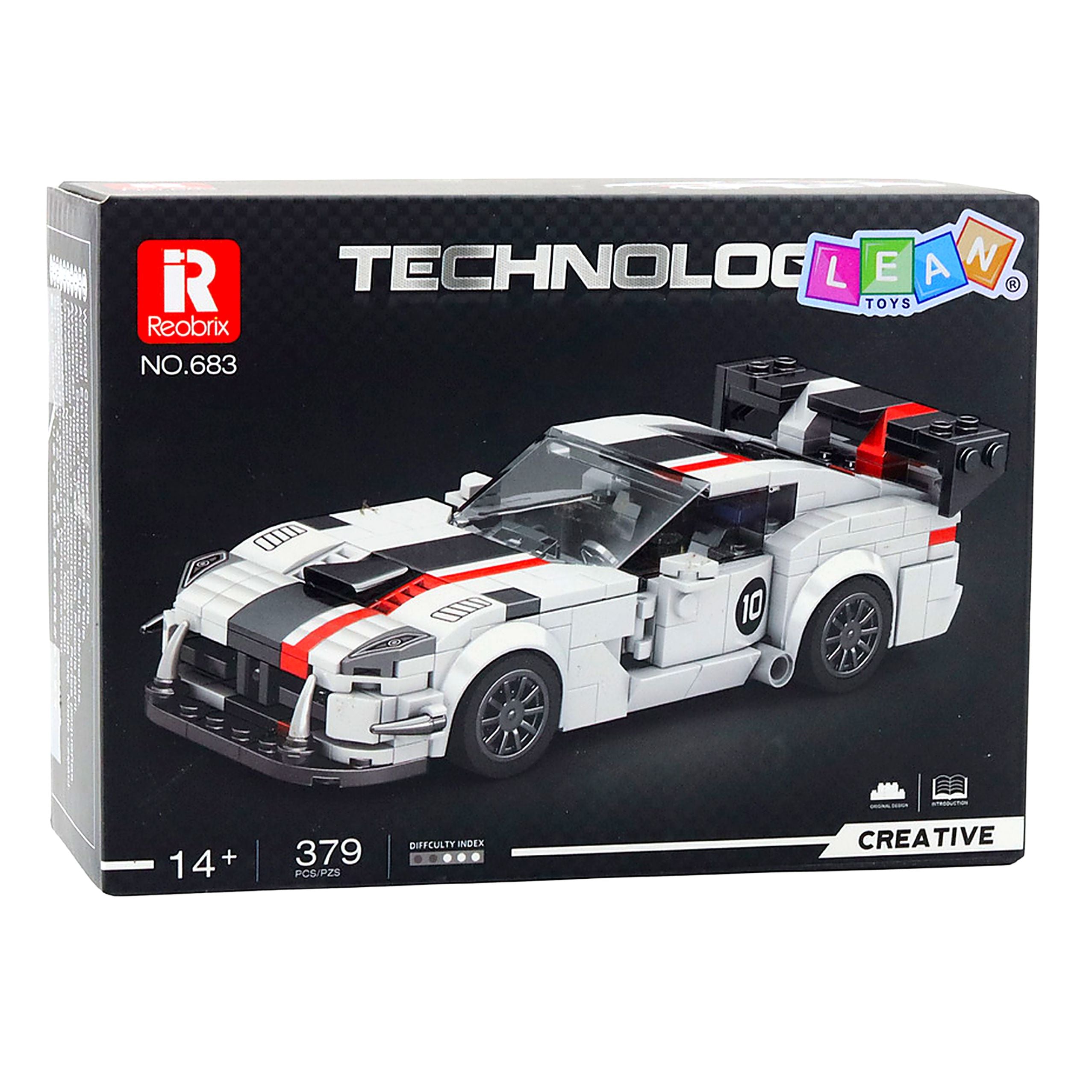 Construction Bricks Viper Sports Car White And Red 379 Pcs.