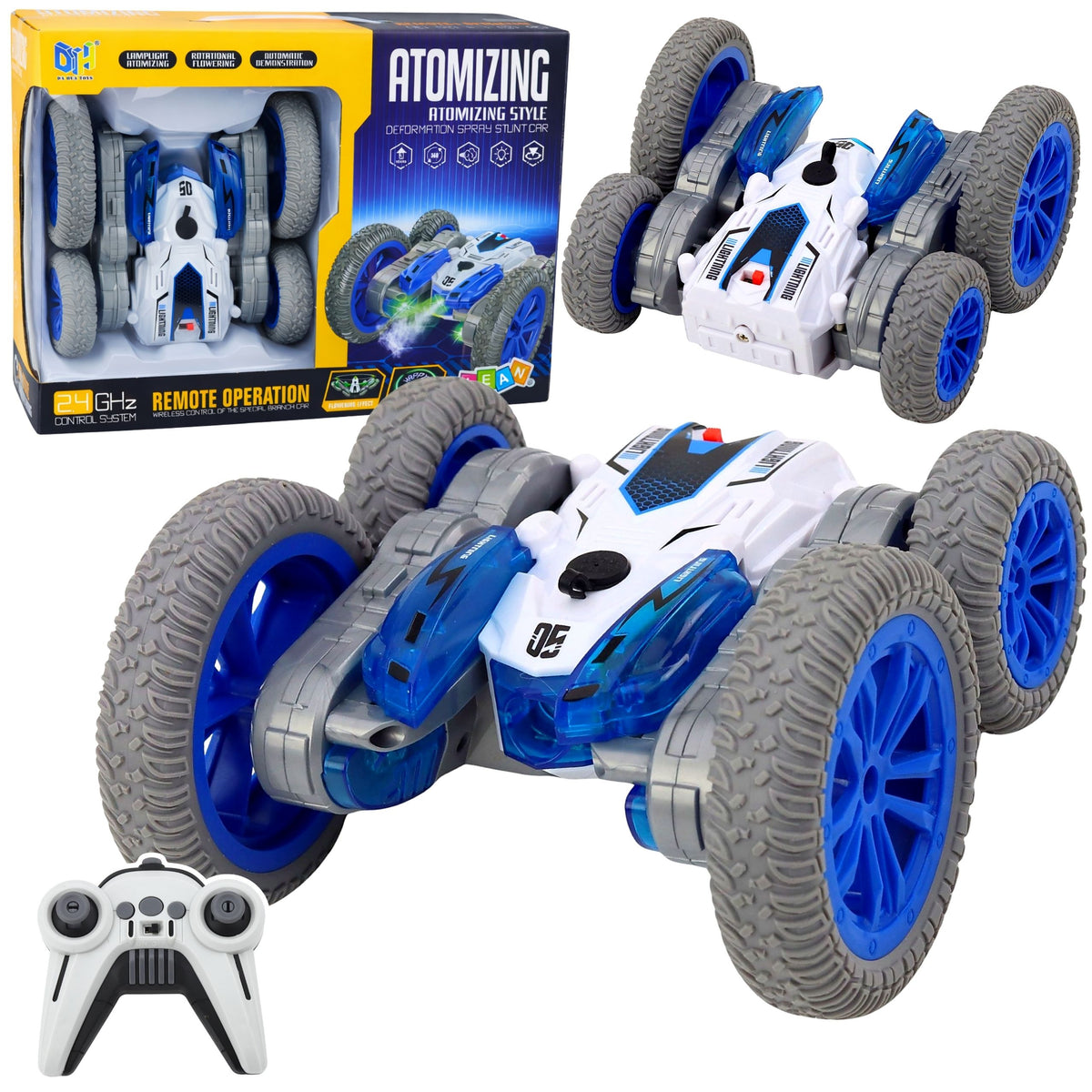 Remote Controlled Stunt Car Rc Lights Smoke Drift 360° Blue