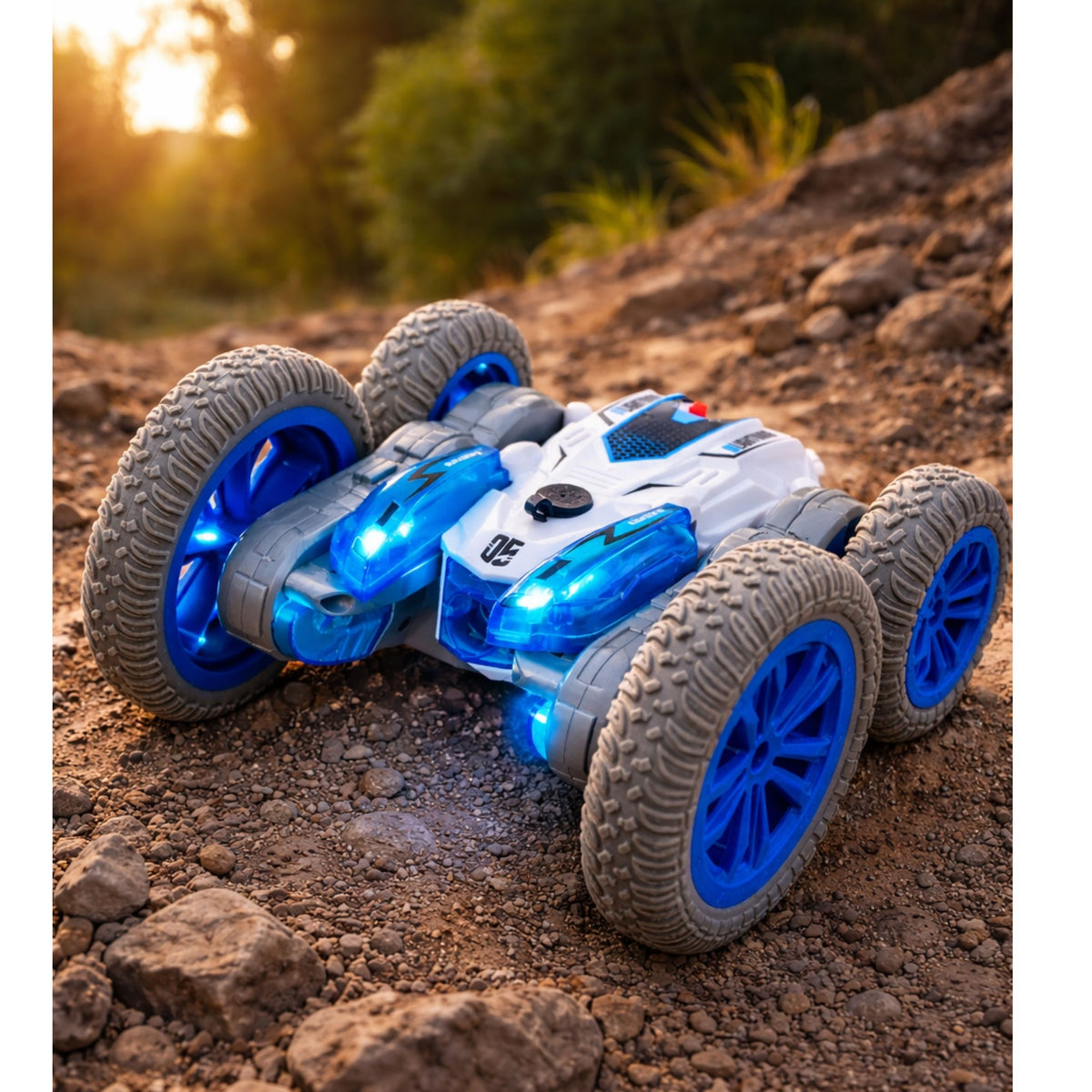 Remote Controlled Stunt Car Rc Lights Smoke Drift 360° Blue