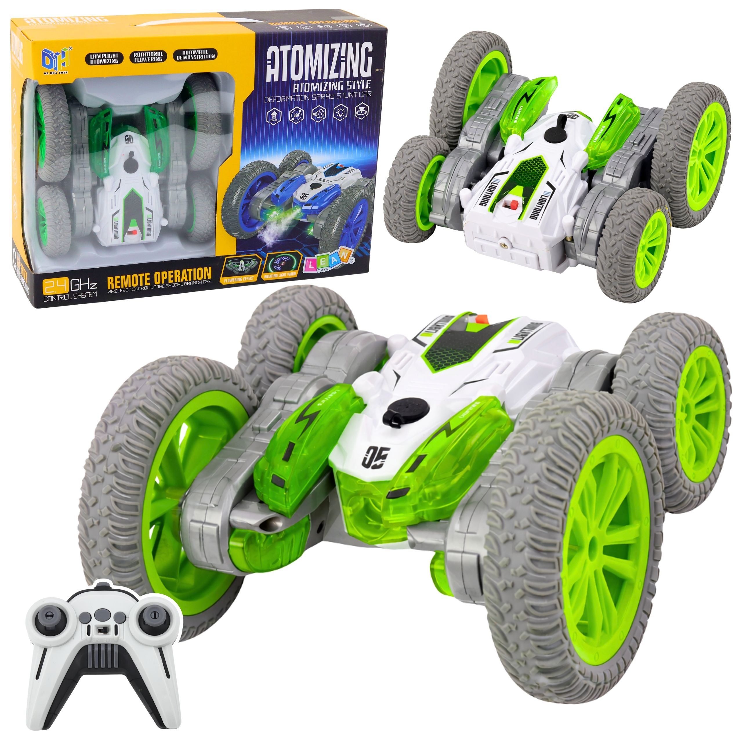 Remote Controlled Stunt Car Rc Lights Smoke Drift 360° Green
