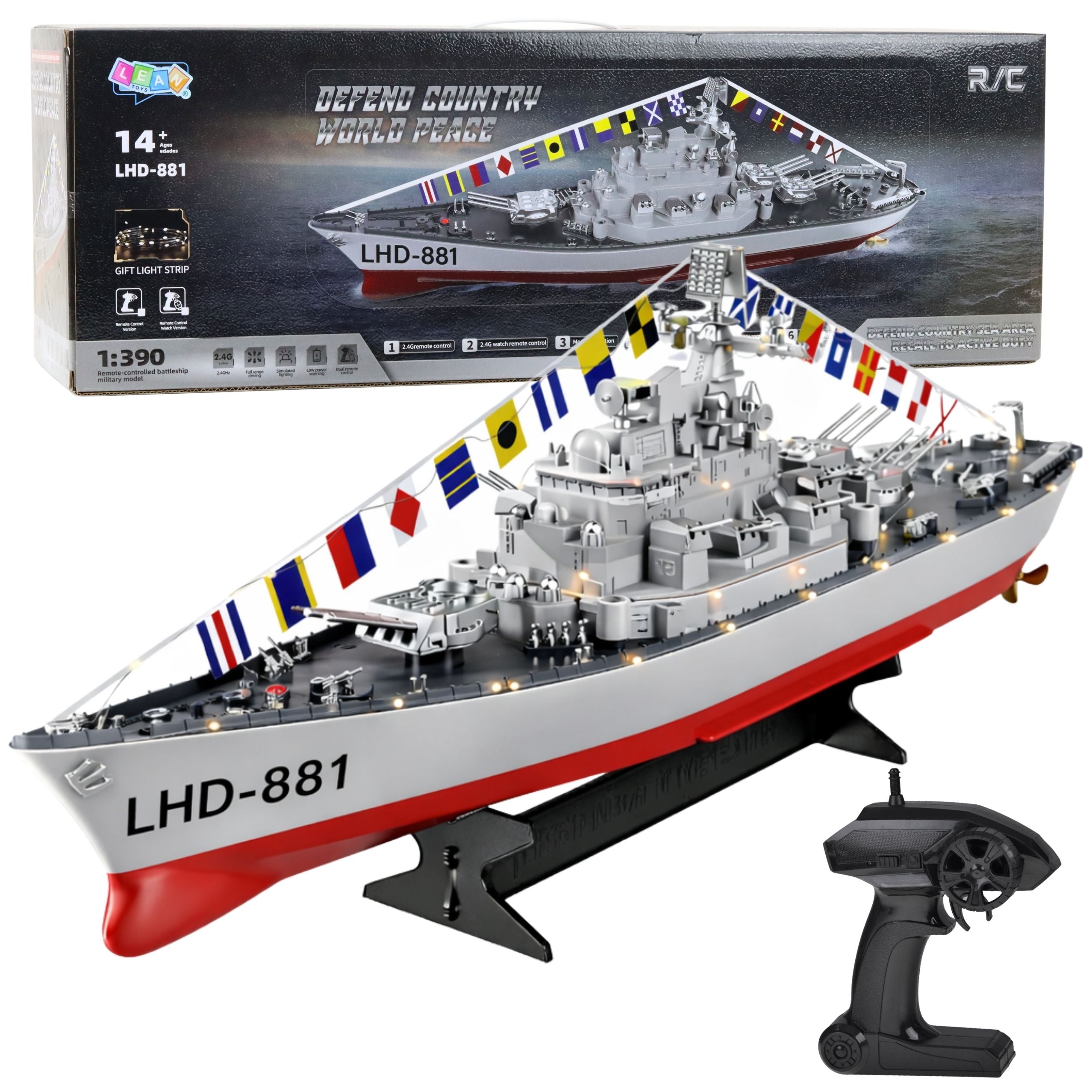 Rc Aircraft Carrier Warship Remote Controlled Led Lighting 1:390