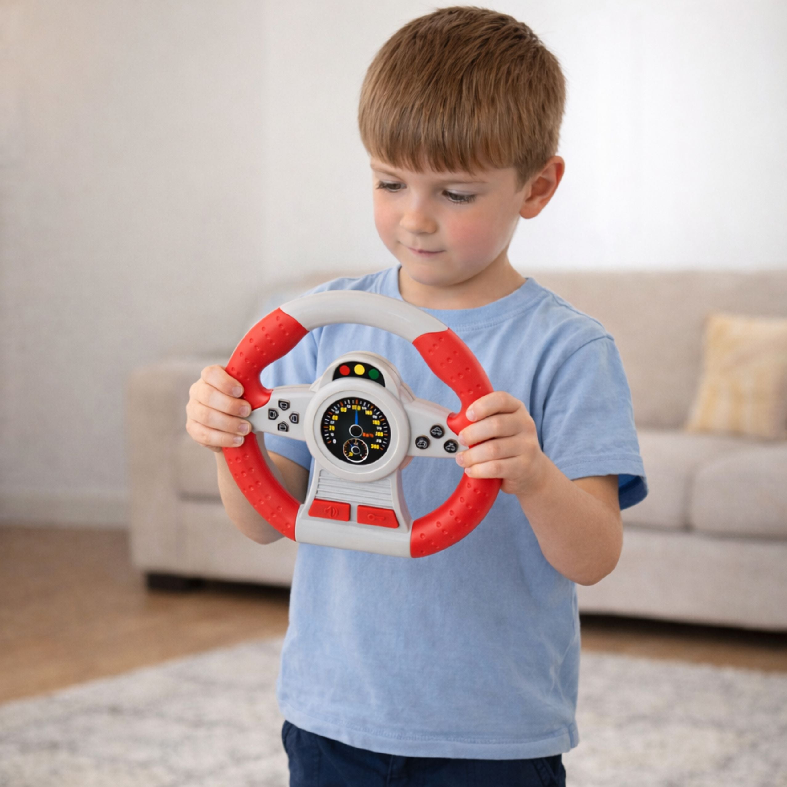 Interactive Steering Wheel Driving Simulator Lights Sounds Red
