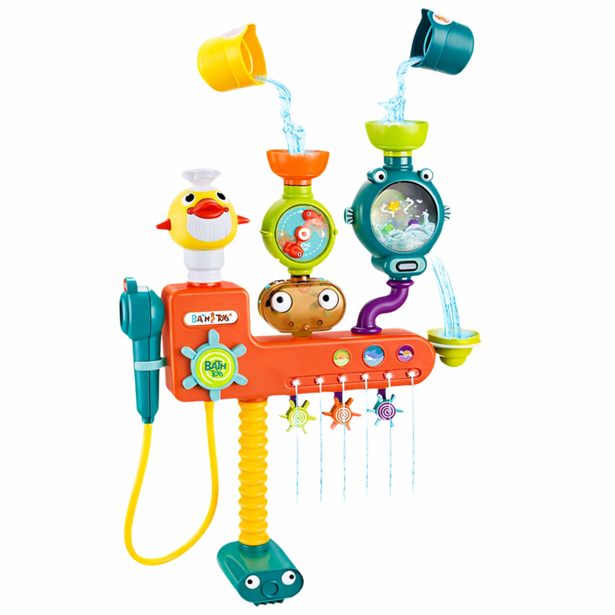 Overflow Bath Toy Wheel Cups Shower
