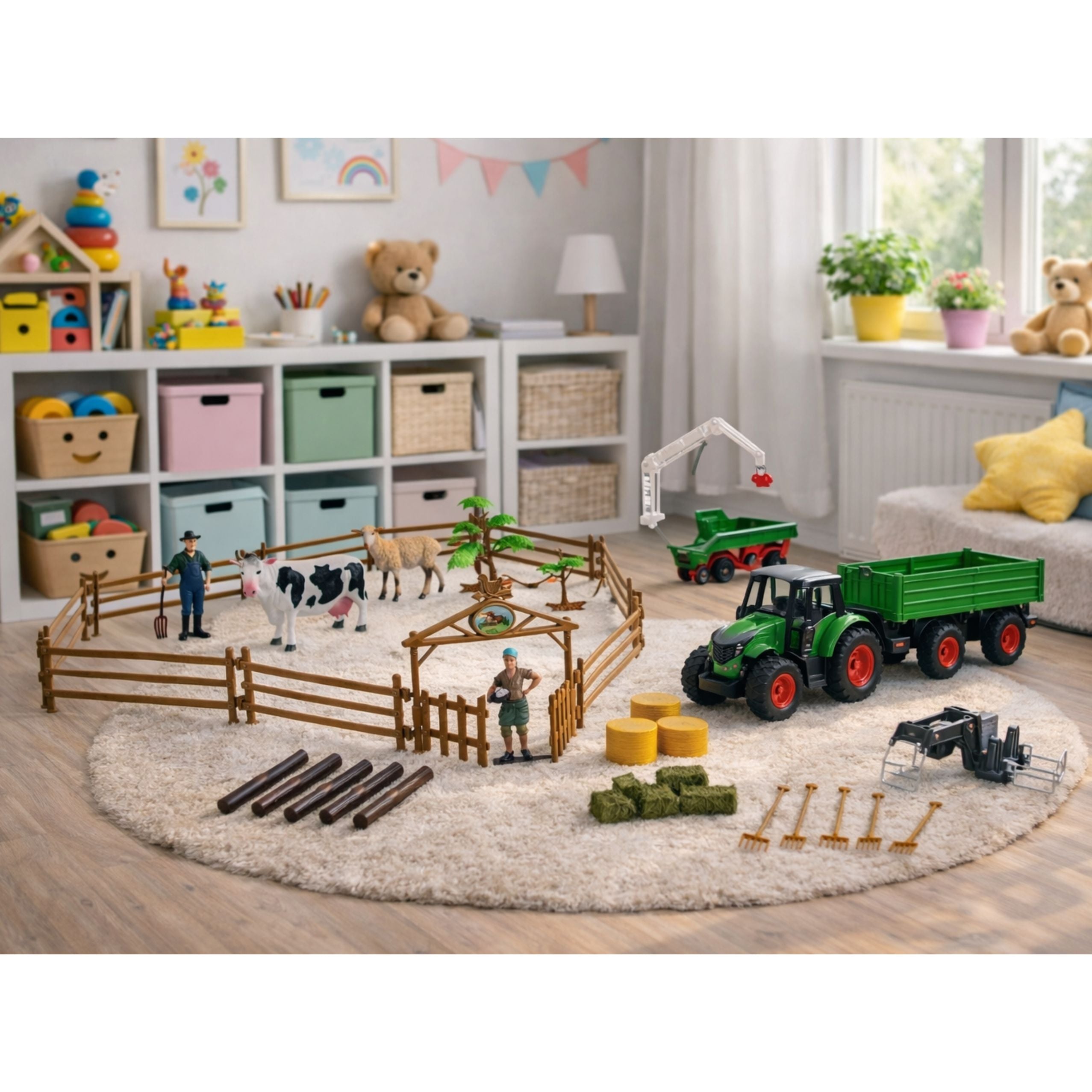 Agricultural Set Tractor With Trailer Animals Farmers Farm 45 Pcs.