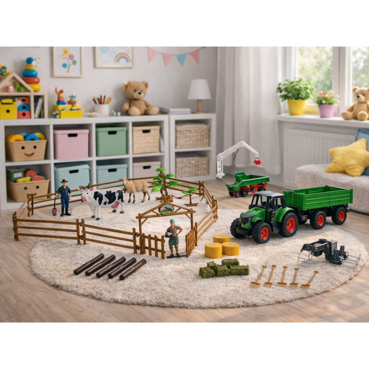 Set Agricolo Trattore Con Rimorchio Animali Farmers Farm 45 Pz.