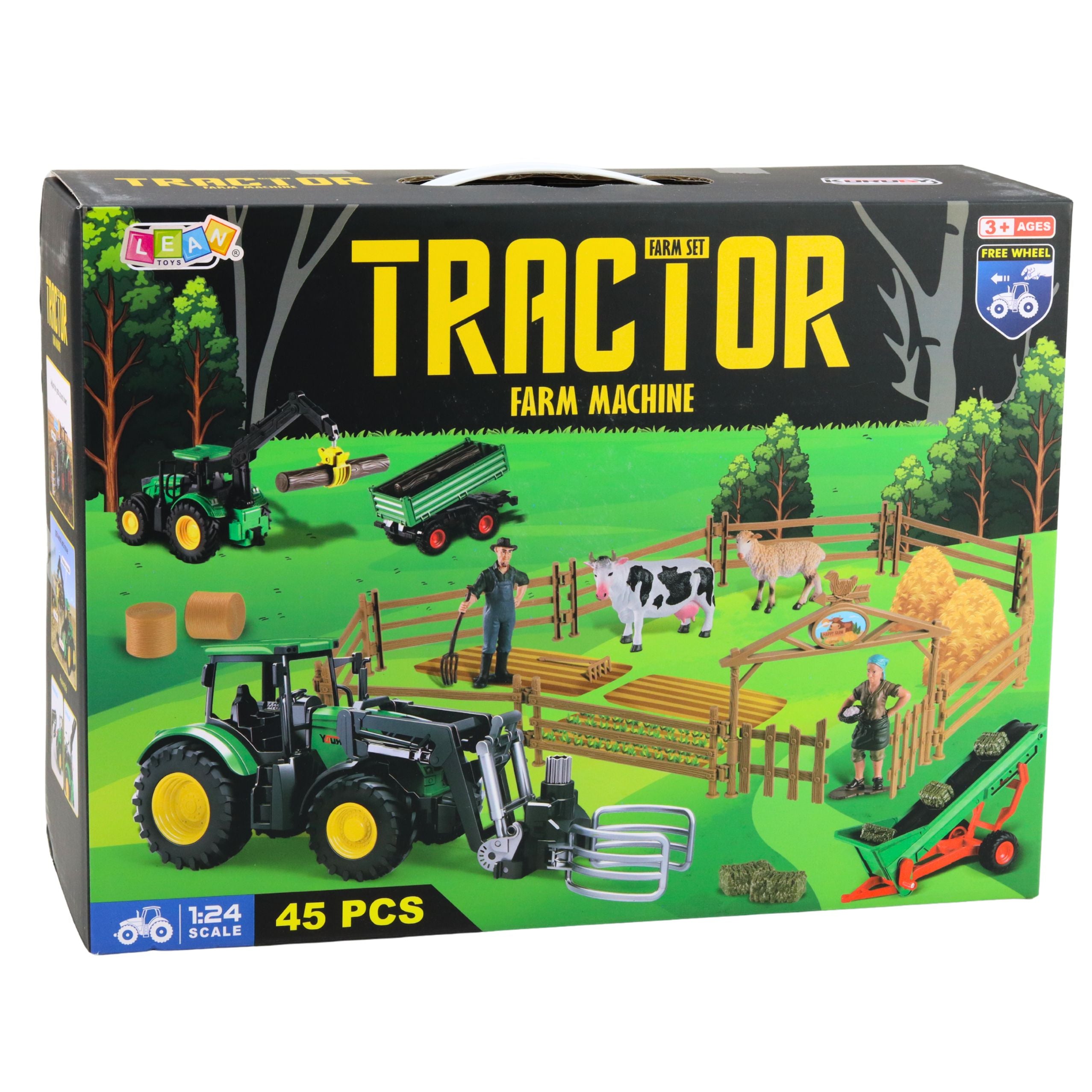 Agricultural Set Tractor With Trailer Animals Farmers Farm 45 Pcs.